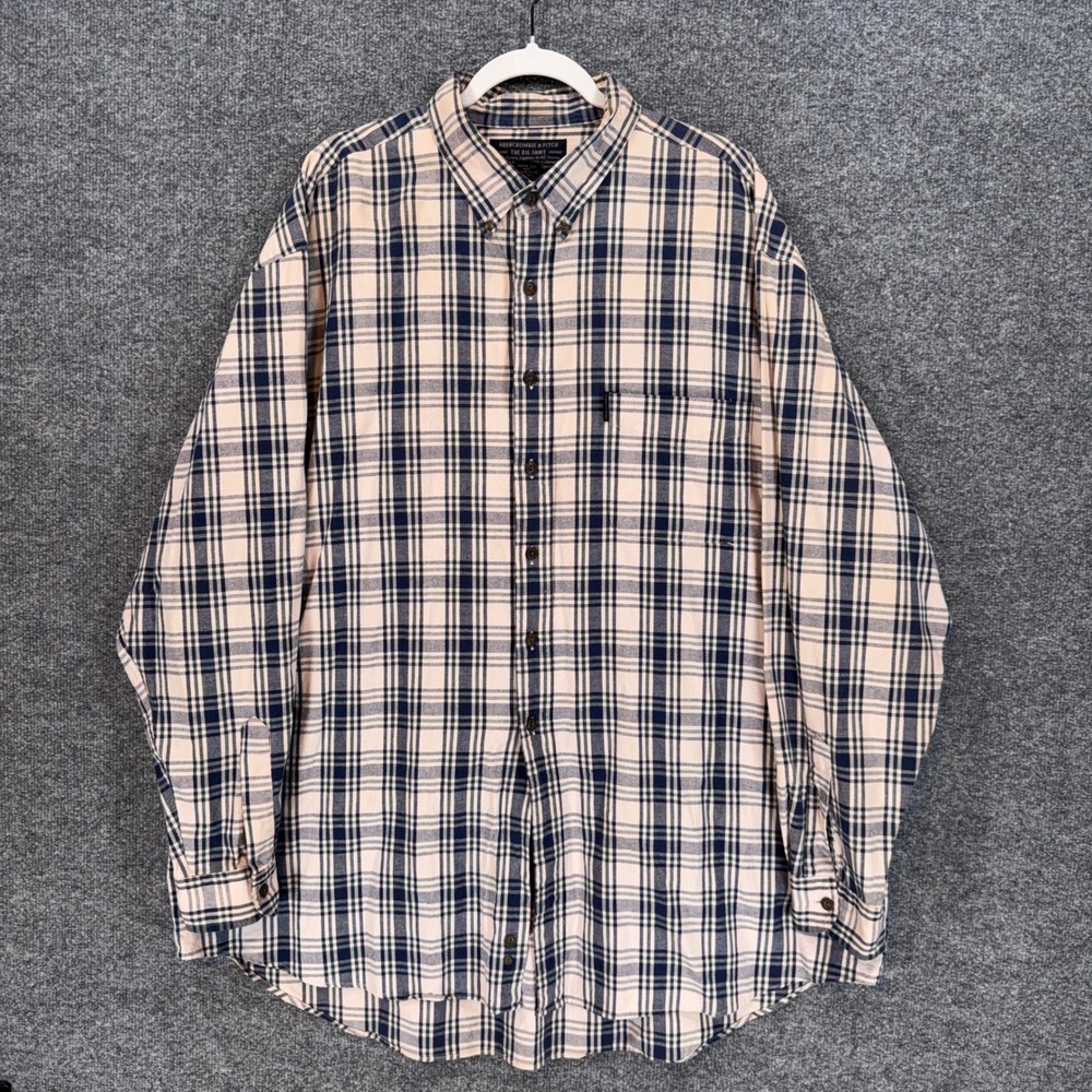 Abercrombie & Fitch The Big Shirt Mens XXL Cream Plaid Button Up Vintage Y2K